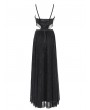 Eva Lady Black Gothic Sexy Hollow Out Beaded Tassel Maxi Party Dress