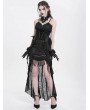 Eva Lady Black Gothic Sexy Lace Applique Tassel High-Low Skirt