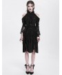 Eva Lady Black Gothic Beaded Cold Shoulder Flared Sleeve Drawstring Dress