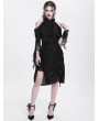 Eva Lady Black Gothic Beaded Cold Shoulder Flared Sleeve Drawstring Dress