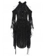 Eva Lady Black Gothic Beaded Cold Shoulder Flared Sleeve Drawstring Dress