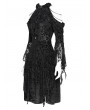 Eva Lady Black Gothic Beaded Cold Shoulder Flared Sleeve Drawstring Dress