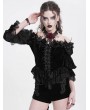 Eva Lady Black Gothic Off-Shoulder Flower Feather Velvet Top for Women