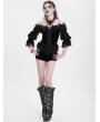 Eva Lady Black Gothic Off-Shoulder Flower Feather Velvet Top for Women