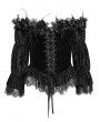 Eva Lady Black Gothic Off-Shoulder Flower Feather Velvet Top for Women