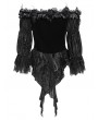 Eva Lady Black Gothic Off-Shoulder Flower Feather Velvet Top for Women