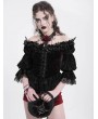 Eva Lady Black and Red Gothic Off-Shoulder Flower Feather Velvet Top for Women