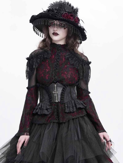 Devil Fashion Black Gothic Retro Ruffled Front Zip Underbust Waistband for Women