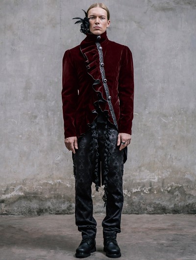 Devil Fashion Wine Red Vintage Gothic Swallow Tail Jacket for Men