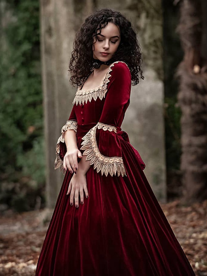 Rose Blooming Wine Red Velvet Ball Gown Theatrical Victorian Gown ...