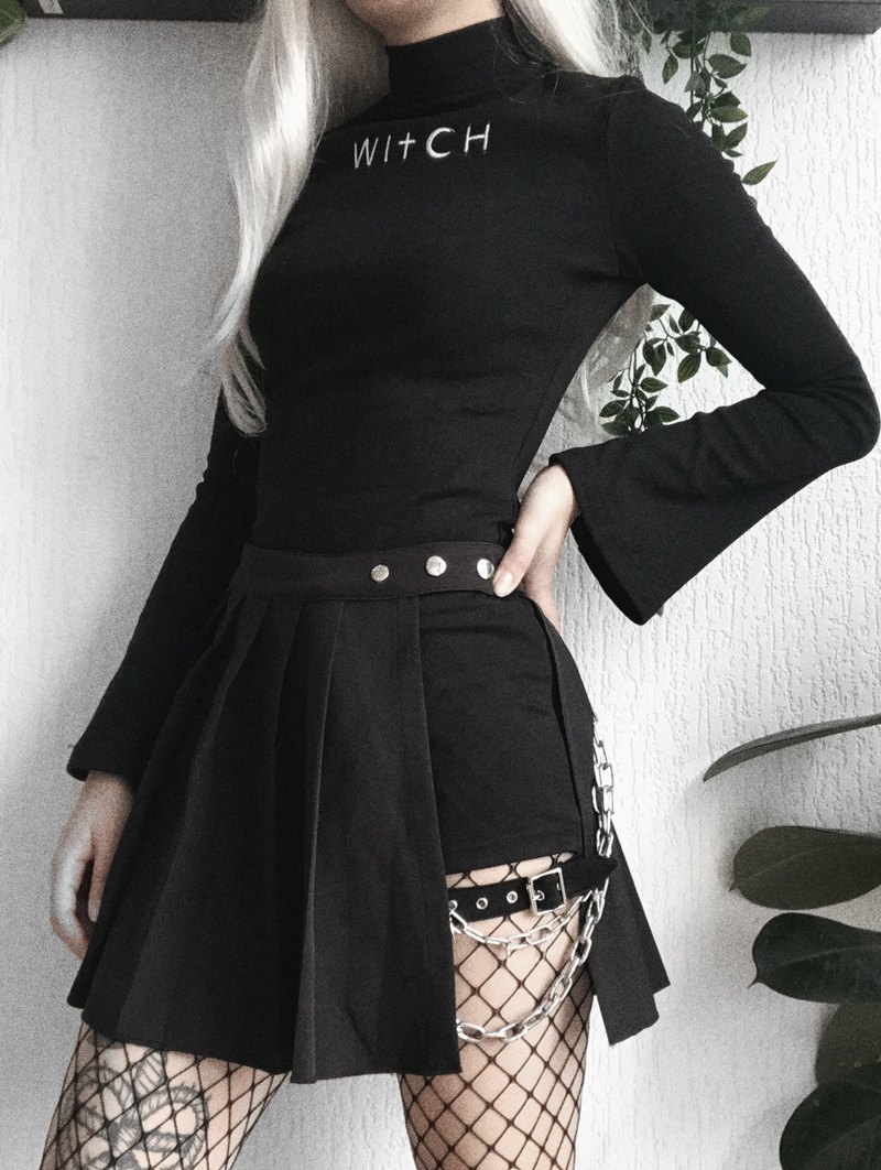 Punk Rave Black Street Fashion Gothic Punk Pleated Plaid Mini Skirt ...